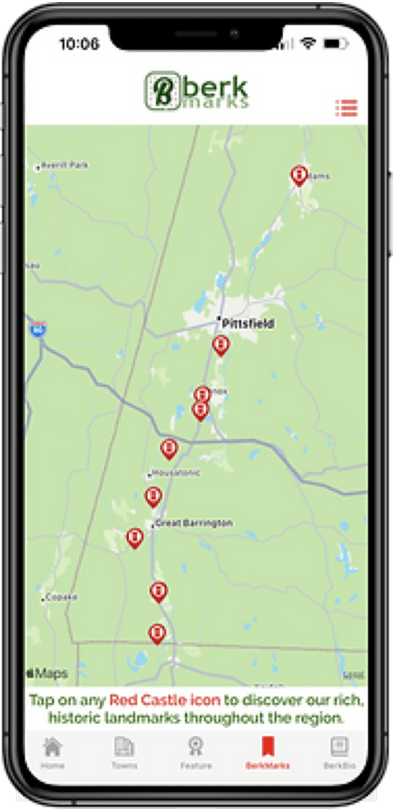 BerkHub App interface highlighting local attractions and events in the Berkshires